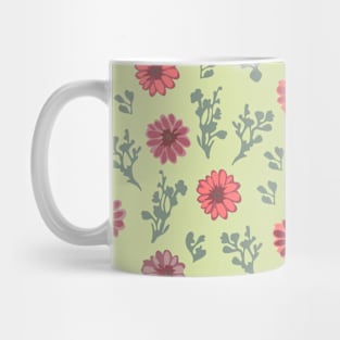 Dusty Pinnk Flowers on Soft Green Horizontal Mug